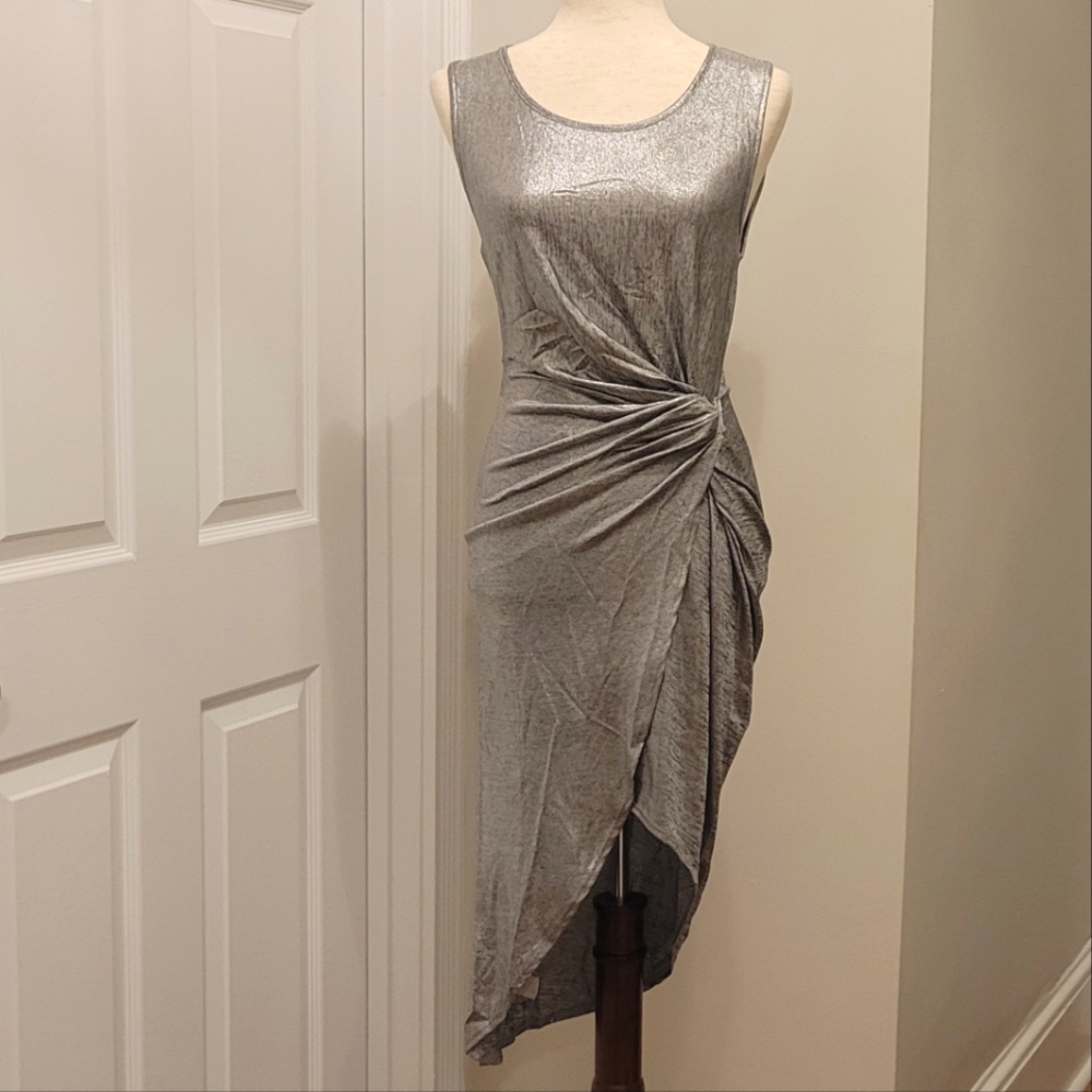 Silver Twist Knot Asymmetric Draped Sleeveless Dress - Forever 21 - Large